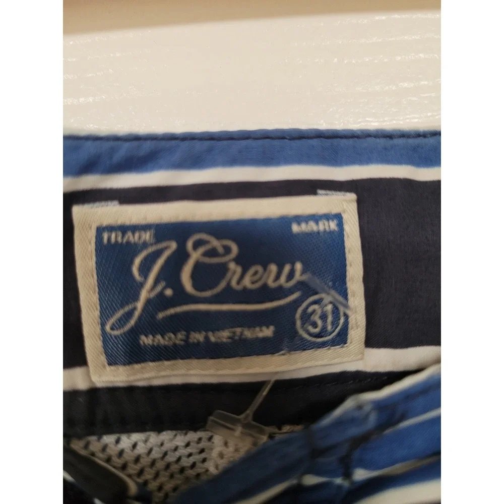 J CREW Mens Striped Long Board Shorts Swim Trunks Blue/White Mesh Lined Size‎ 31